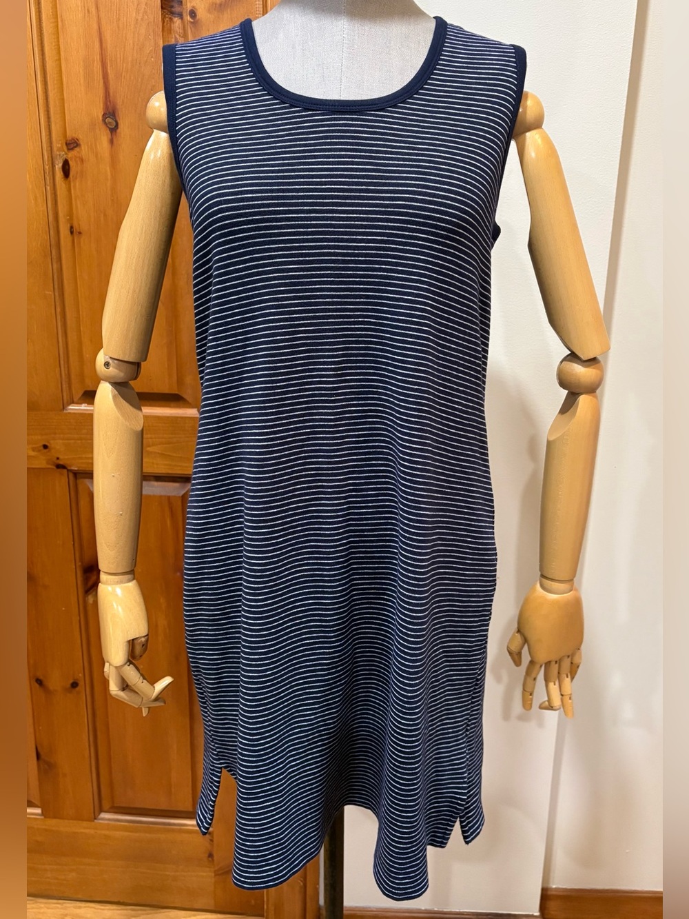 J. Crew Blue and White Striped Dress, Sleeveless, Cotton, Size Small